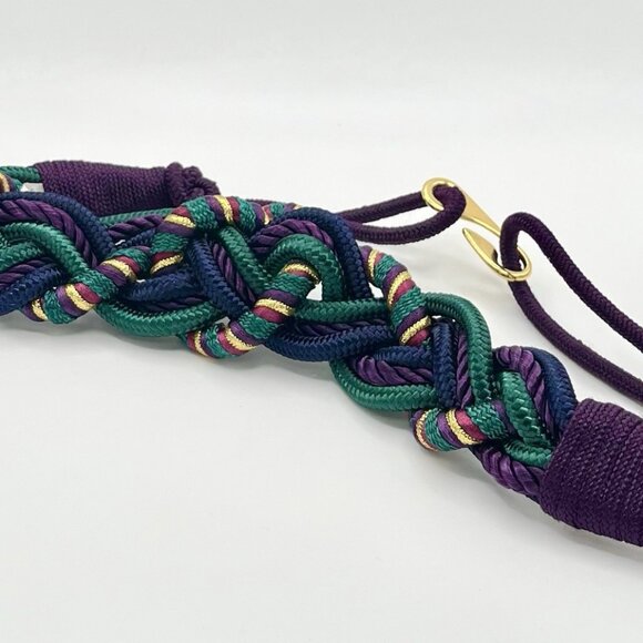 Vintage 80s Braided Rope Waist Belt Woven Purple Gold Metallic Cord Retro Boho - Picture 6 of 8